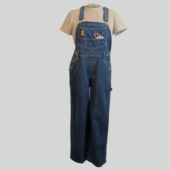 Looney Tunes Women's Y2K Overalls - Embroidered Tweety and Sylvester Bib - Picture 2 of 8